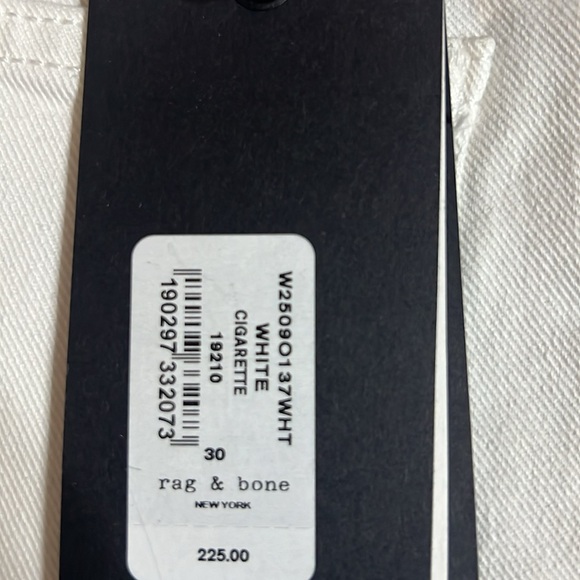 NWT rag & bone Jeans Cigarette White Denim Size 25, 27,28, or 30 available - Picture 11 of 11